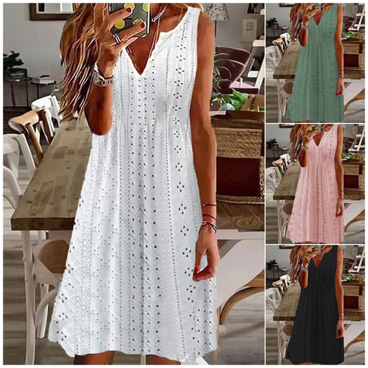 🌷【S–5XL】Nova poletna obleka za ženske, večje številke, enobarvna, brez rokavov.